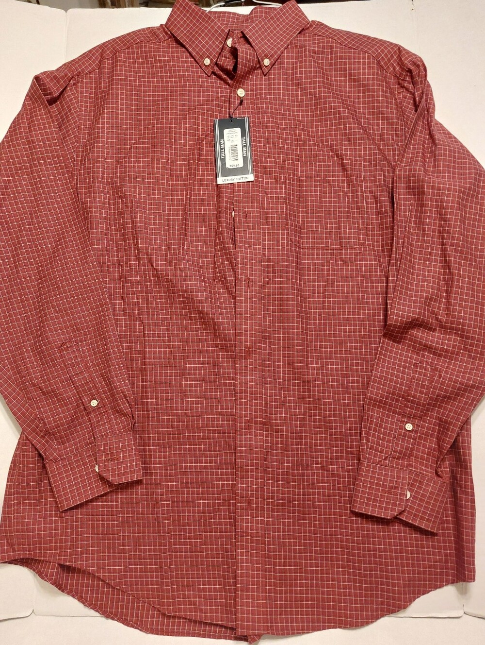 Roundtree & Yorke Red Windowpane Button-Down Dress Shirt
